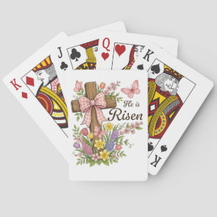 Christian- He is Risen Floral Cross Religious  Playing Cards