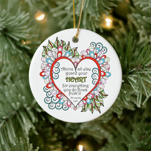 Christian Heart Proverbs Quote Ceramic Ornament (Tree)