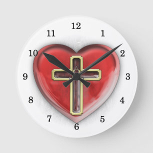 Christian Heart Round Clock