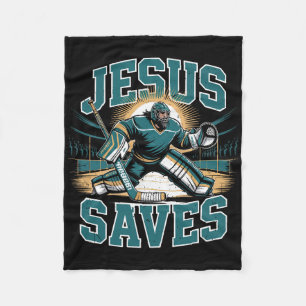 Christian Hockey Jesus Saves Goalie Humor Religiou Fleece Blanket
