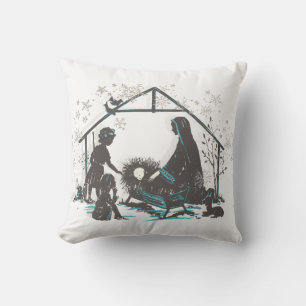 Christian Holy Baby Jesus Christmas Nativity Scene Outdoor Pillow