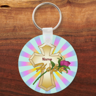 Christian Hope Rose Cross Keychain
