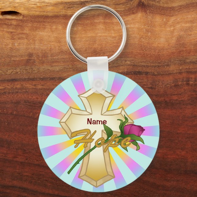 Christian Hope Rose Cross Keychain (Front)