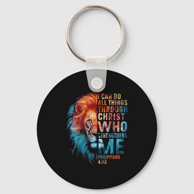 Christian I Can Do All Thing Through Christ Lion F Keychain (Front)