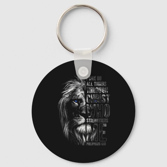 Christian I Can Do All Things Through Christ Lion  Keychain (Front)