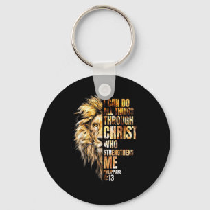 Christian I Can Do All Things Through Christ Lion Keychain