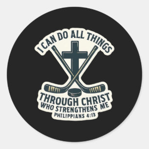 Christian Ice Hockey Bible Verse Quote Philippians Classic Round Sticker
