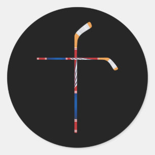Christian Ice Hockey Sticks Cross Faith Sports Classic Round Sticker