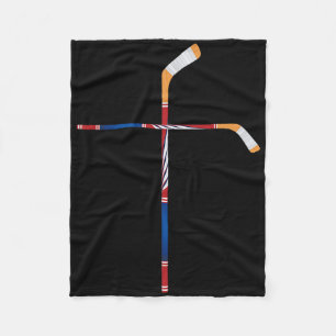 Christian Ice Hockey Sticks Cross Faith Sports Fleece Blanket
