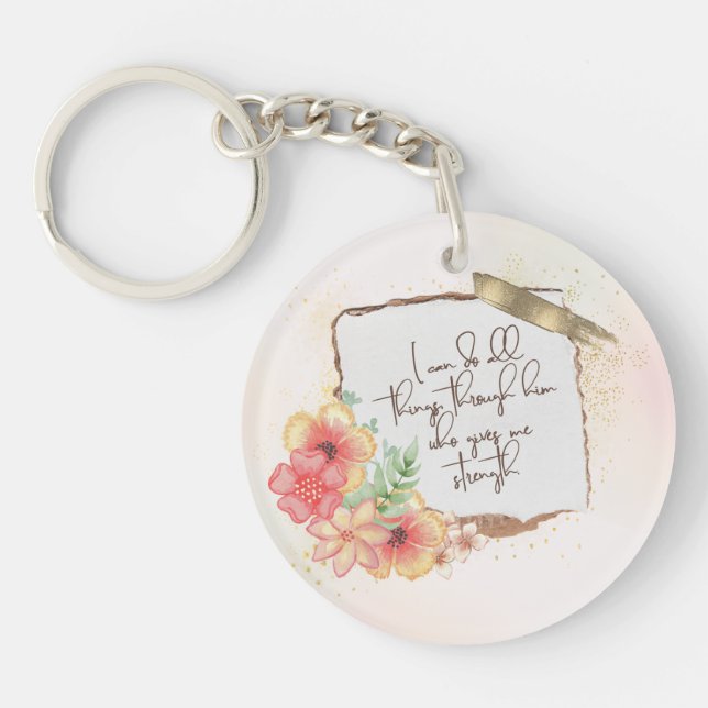 Christian Inscribed Scripture Elegant Gold Glitter Keychain (Front)