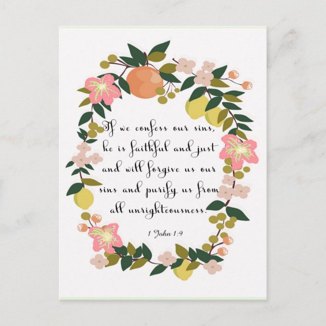 Christian inspirational Art - 1 John 1:9 Postcard (Front)
