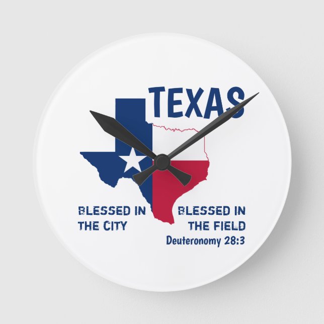 Christian Inspirational TEXAS Scripture Blessed Round Clock (Front)