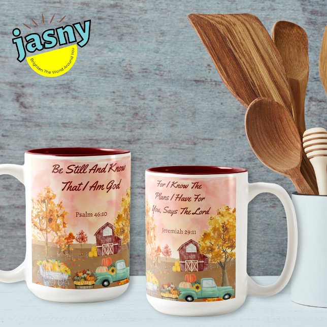 Christian Inspired Fall Autumn Farm Scene Two-Tone Coffee Mug (Creator Uploaded)