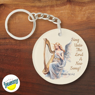 Christian Inspired Heavenly Angel Harp Circle Keychain