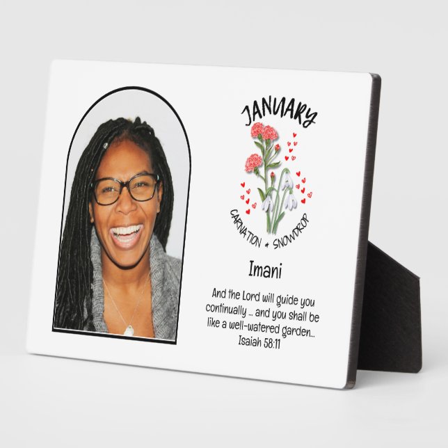 Christian JANUARY Birth Month Flower NAME PHOTO Plaque (Side)