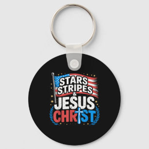Christian Jesus Christ Stars Stripes 4th Of July U Keychain