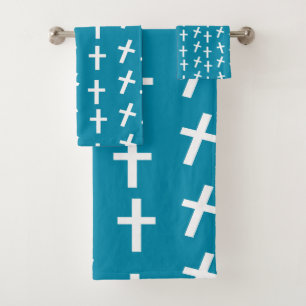 Christian Jesus cross blue Easter pattern Bath Towel Set