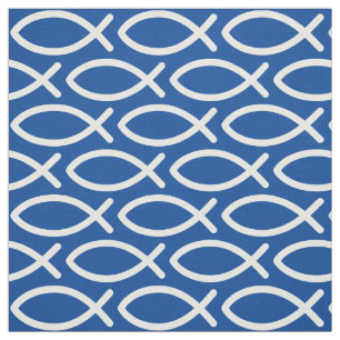 Christian Jesus Fish Pattern Blue  Fabric