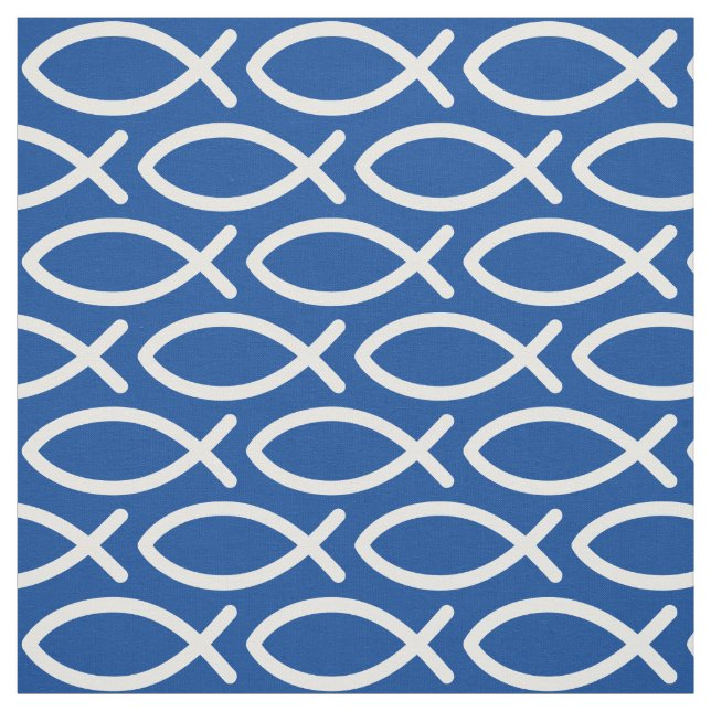Christian Jesus Fish Pattern Blue  Fabric (Swatch)