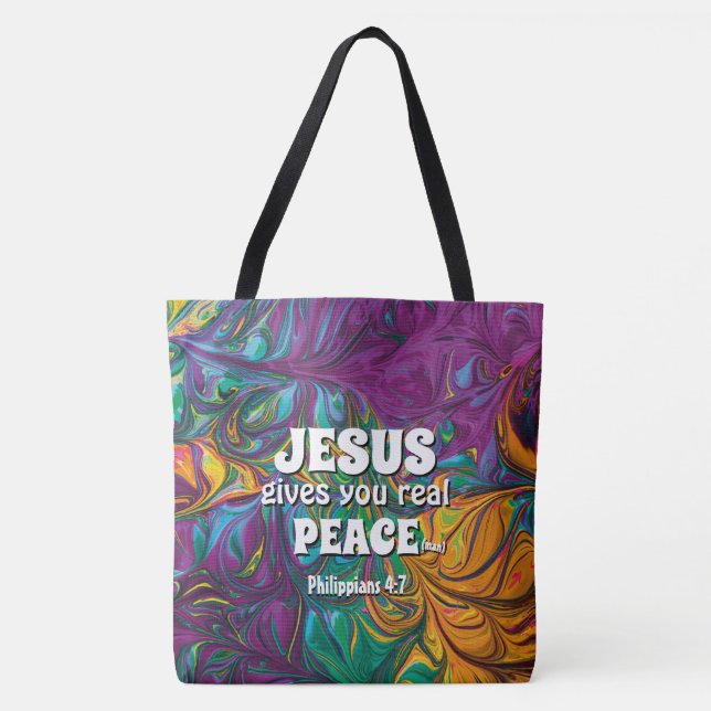 Christian JESUS GIVES REAL PEACE Abstract Purple Tote Bag (Front)