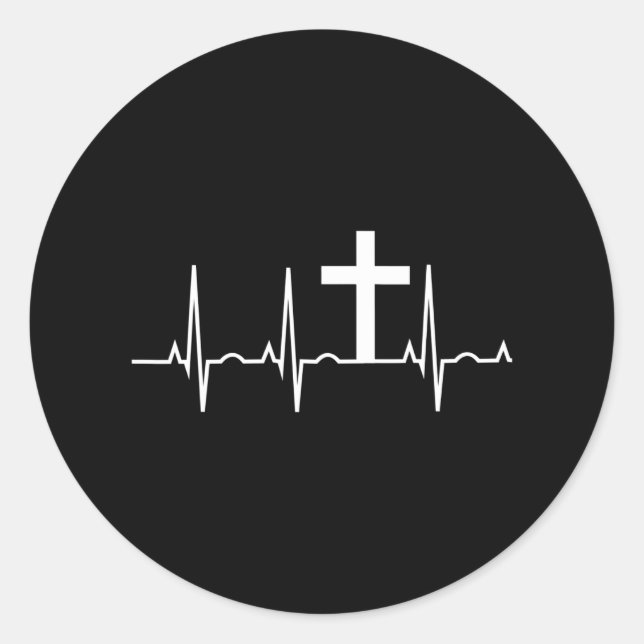 Christian Jesus in My Heart Cross Heartbeat Classic Round Sticker (Front)
