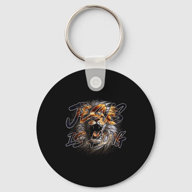 Christian Jesus Is King With Striking Lion Of Juda Keychain (Front)