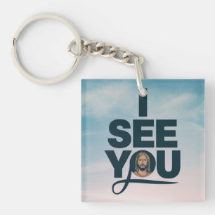 Christian Jesus is Watching you, Jesus I See You Keychain