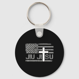 Christian Jiu Jitsu American Flag Cross Men Boys Keychain