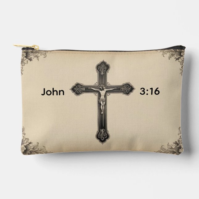 Christian John 3:16 Crucifix Accessory Pouch (Front)