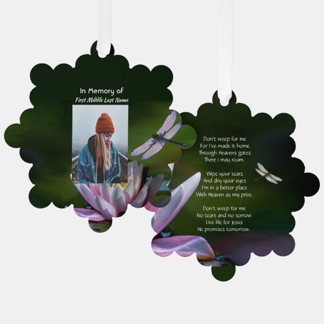 Christian Keepsake Memorial Dragonfly Lotus Flower Ornament Card (Front/Back)