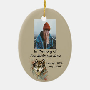 Christian Keepsake Memorial Watercolor Wolf Ceramic Ornament