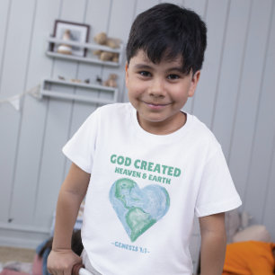 Christian Kids God Created Heaven & Earth Day T-Shirt