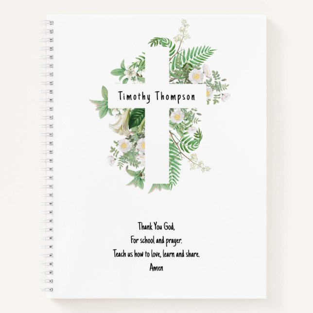 Christian Kids School Prayer & Custom Name  Notebook (Front)