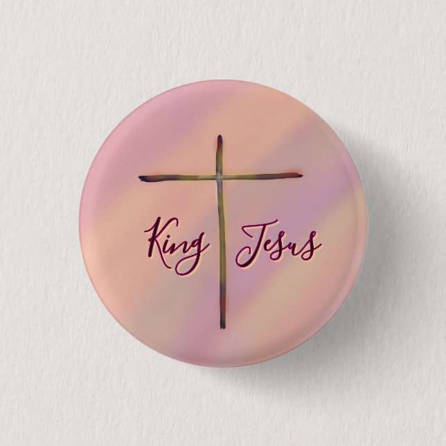 Christian King Jesus with Cross 1 Inch Round Button (Front)