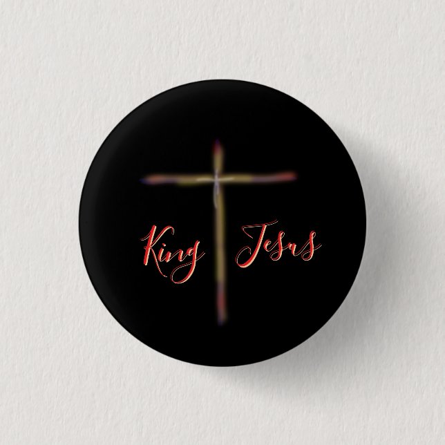 Christian King Jesus with Cross 1 Inch Round Button (Front)