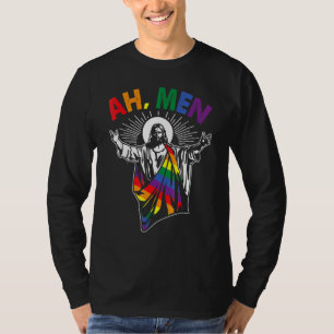 Christian Lgbt Gay Pride Jesus Rainbow Ah Men Men  T-Shirt