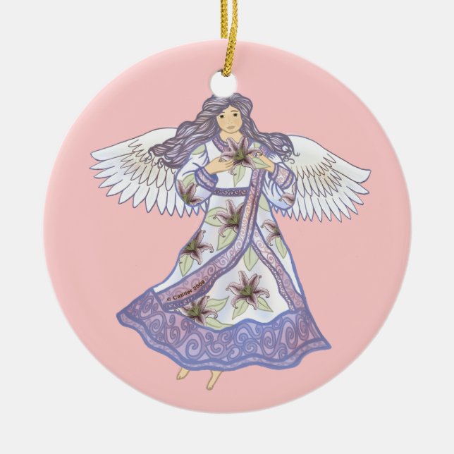 Christian lily flower angel ceramic ornament (Front)