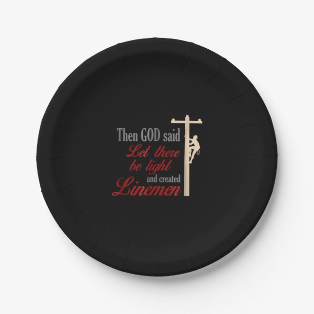 Christian Lineman Best Price Electrician Line Wire Paper Plate (Front)