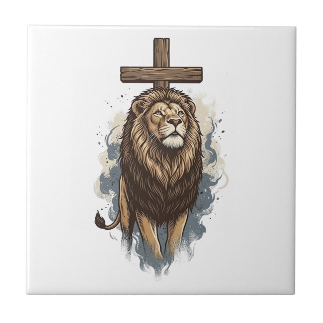 Christian Lion and Cross Vintage Tile (Front)