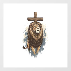 Christian Lion and Cross Vintage Window Cling