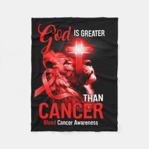 Christian Lion Cross God Is Greater Than Cancer Re Fleece Blanket