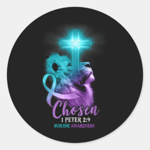 Christian Lion Cross Religious Bible Verse Suicide Classic Round Sticker