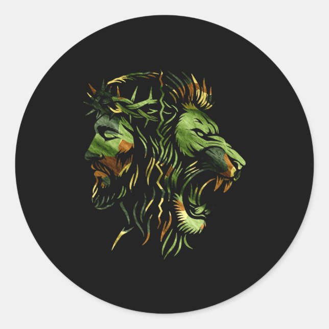 Christian Lion Jesus Crown Camo Faith Design  Classic Round Sticker (Front)