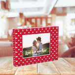 Christian Love One Another Keepsake Photo Template<br><div class="desc">I made a simple yet modern design for a wedding keepsake. A red background with small white hearts surrounding a photo template for the bride & groom's photo. The bible verse from 1 John 3:23, "love one another, " is across the front of the photo. This would make a lovely...</div>