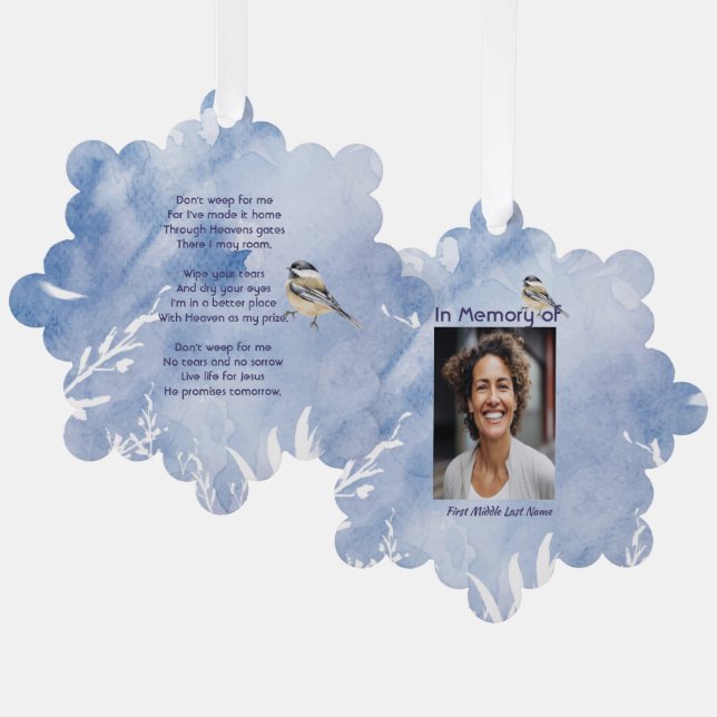 Christian Memorial Chickadee Bird Winter Snow Tree Ornament Card (Front/Back)