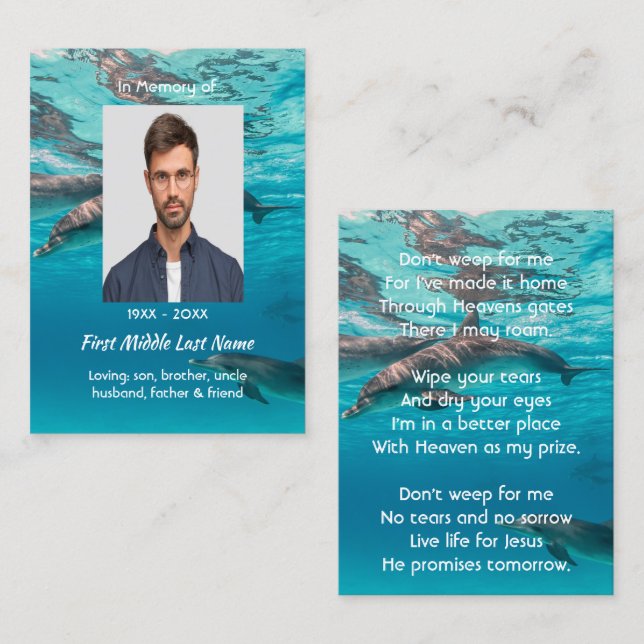Christian Memorial Dolphins Underwater Ocean Business Card (Front/Back)