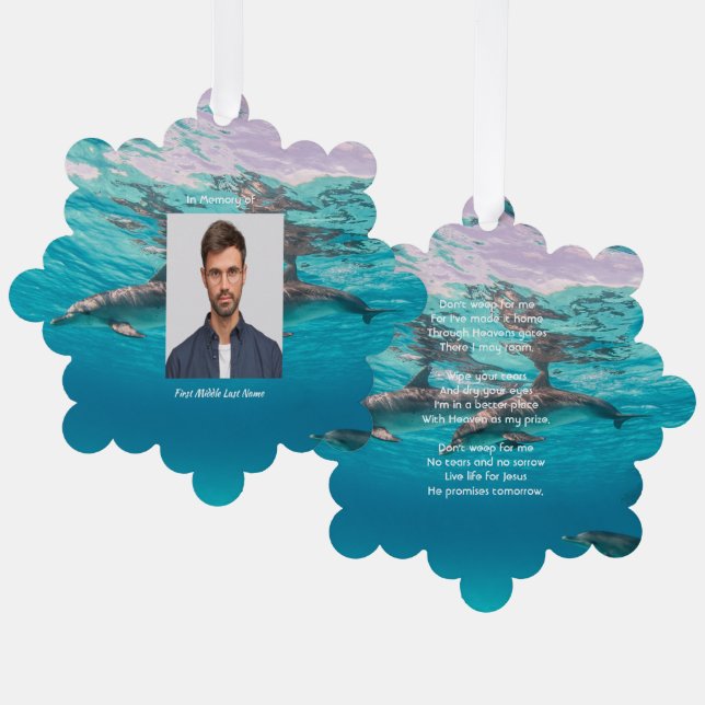 Christian Memorial  Dolphins Underwater Ocean Ornament Card (Front/Back)