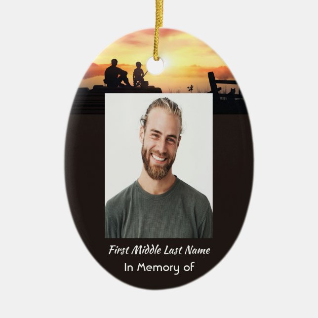 Christian Memorial Father Son Fishing Fisherman  Ceramic Ornament (Front)