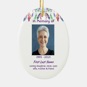 Christian Memorial Feathers Boho Tribal Native Ceramic Ornament