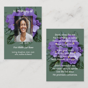 Christian Memorial Keepsake African Violet Business Card
